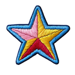 Colorful embroidered star patch on white & transparent a background.