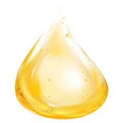 Oil serum drop isolated on white background,3g Golden gel droplet texture with bubble,Transparent yellow vitamin liquid moisture for skin care product background,Natural honey or syrup