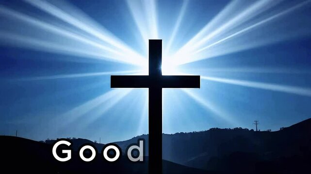Good friday text animated Crucifixion Of Jesus Christ holiday Cross motion 4k video cross on the sky