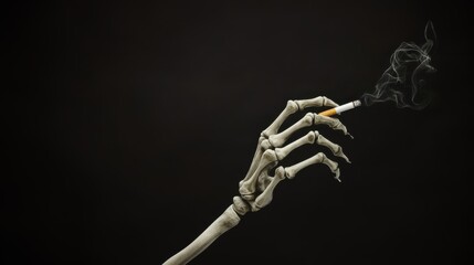 A skeleton hand holding a cigarette, No smoking, Quit smoking, Stop smoking, Smoke free