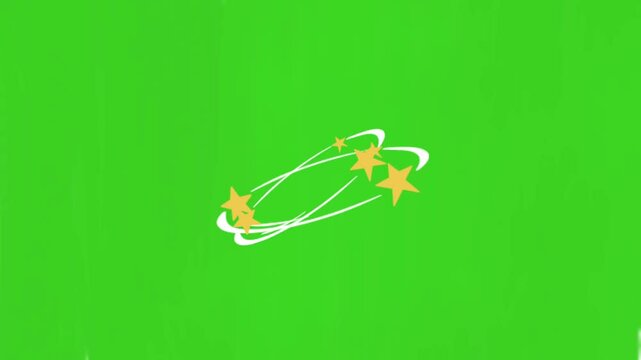 Animated Cartoon Dizzy Seeing Star .star effect due to dizziness On Green Screen Or Transparent Background.stars moving around the head_knockout vfx_can be looped with an alpha channel