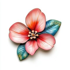 Pink flower brooch studio shot, white background, jewelry craft