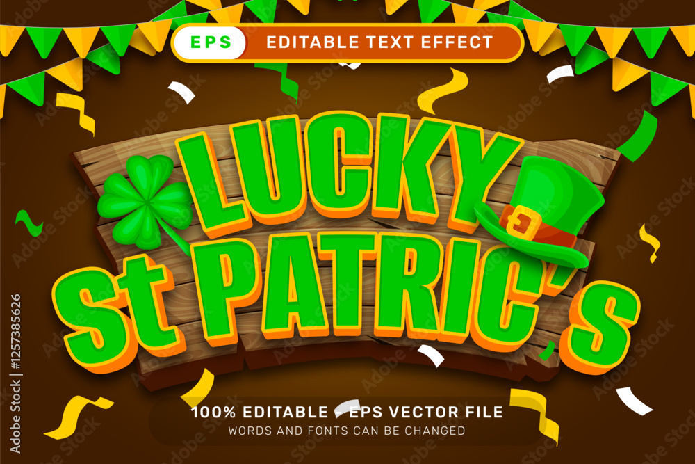 Poster lucky st patrick's day 3d text effect and editable text effect whit st patrick's day element
