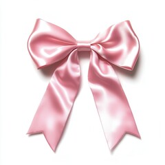 Pink satin ribbon bow, isolated, white background, gift wrap