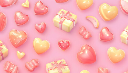Obraz premium 3D Illustration Pink Romance Hearts Gifts Background