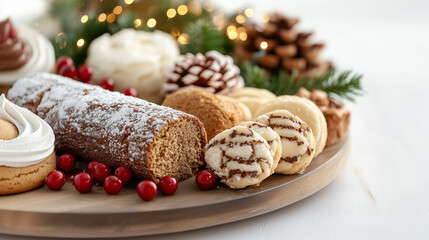 Assortment Of Christmas Cookies And Pastries On Wooden Platter