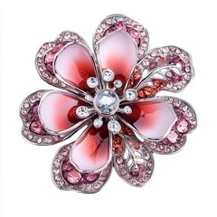 Red crystal flower brooch, white background, jewelry, fashion accessory