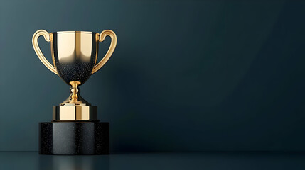 Gold trophy on dark background, award