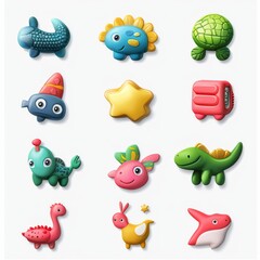 Naklejka premium Colorful Cute Animal Toys and Playful Shapes for Children in a Bright and Fun Arrangement