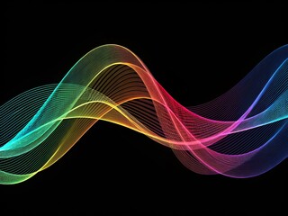 Naklejka premium Abstract wave lines pattern dynamic colorful light flowing isolated on black background. concept of music, party, technology, modern. Abstract flowing wavy lines. Colorful dynamic wave