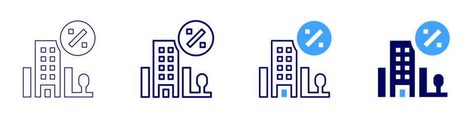 Commercial space for lease icon in 4 different styles. Thin Line, Line, Bold Line, Duotone. Duotone style. Editable stroke