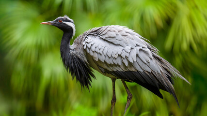 Portrait of a demoiselle crane. Anthropoides virgo, Bioparc, Doué la Fontaine, Doué en Anjou, Maine et Loire 49, Région Pays de la Loire, France, European Union, Europe