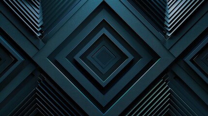 Obraz premium Abstract Blue diamonds and lines on a dark background. Geometric pattern for banner template with white space in the center for text. Modern minimalist wallpaper with copy space.