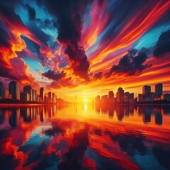 Vibrant Sunset A vibrant sunset with bold colors and dynamic clo