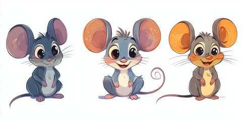 Obraz premium set of four cartoon mouses isolated on white background.