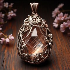 Wire Wrapped Crystal Pendant A pendant created by intricately wr