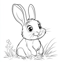 Obraz premium Adorable Bunny Rabbit Coloring Page Simple Fun Easter Design for Kids