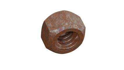 rusty bolt hex nut 3D rendering