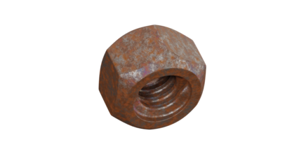 rusty bolt hex nut 3D rendering