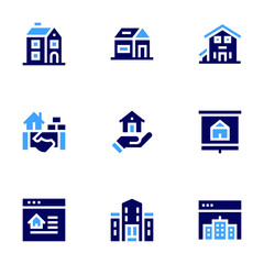 Real estate icon set. Bold style. Duotone colors. house, cooperate, property, real estate