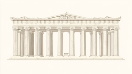 Obraz premium Ancient Greek temple facade, columns, white background, architectural design, history lesson