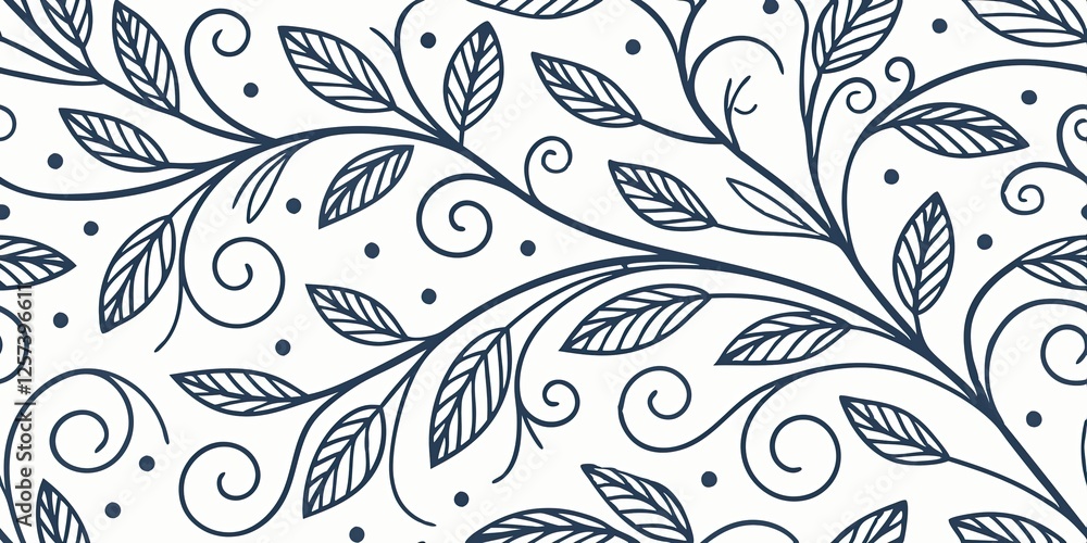 Poster elegant botanical pattern with leaves and swirls in monochrome design
