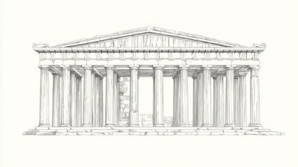 Obraz premium Ancient Greek temple illustration, architectural design, white background, history education