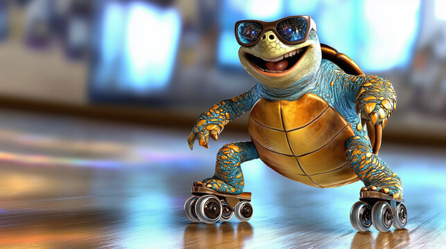 Laughing Turtle on Roller Skates at Disco Rink