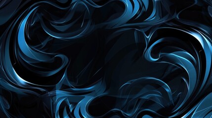 Abstract Blue swirls and polygons on a dark background. Geometric design for banner template with white space in the center for text. Simple modern wallpaper with copy space.