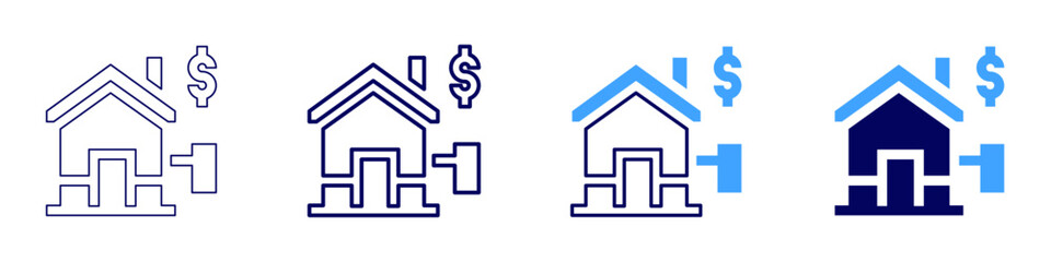 Real estate rental income icon in 4 different styles. Thin Line, Line, Bold Line, Duotone. Duotone style. Editable stroke