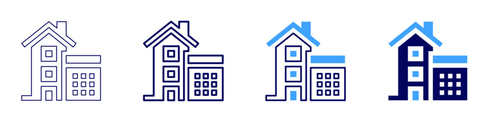 Real estate risk assessment icon in 4 different styles. Thin Line, Line, Bold Line, Duotone. Duotone style. Editable stroke