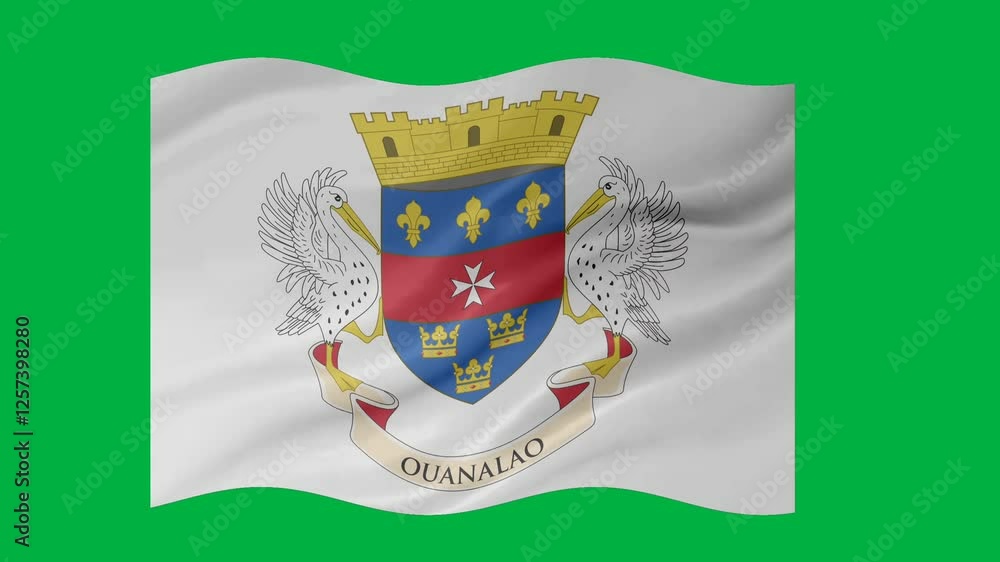 Poster saint barthélemy waving flag loop animation with glowing 3d shade isolated on green background