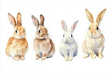 Fototapeta premium set of four watercolor rabbits isolated on white background