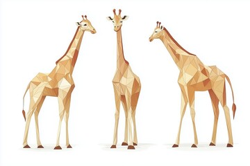 Naklejka premium Set of three full body illustration of a tall giraffes standing on a white background.