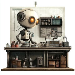 Fototapeta premium Humanoid Robot in a Laboratory Setting Surrounded by Scientific Equipment and Tools for Innovative Research