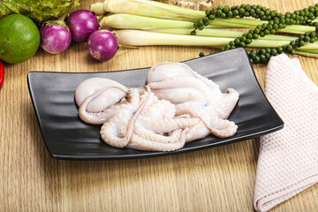 Delicous fresh raw uncooked octopus