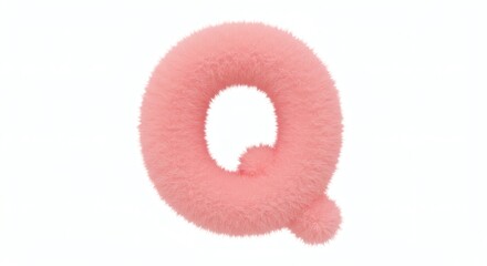 Fluffy Pink Letter Q on White Background for Fun Design