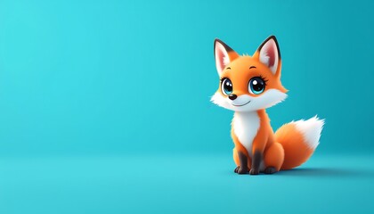 Obraz premium Adorable 3D Render of a Cute Sitting Fox Against a Turquoise Background