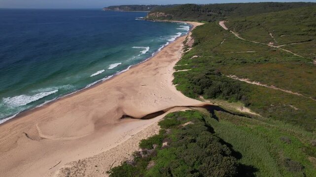 Glenrock Beach And Lagoon In Merewether, NSW, Australia - Aerial Pullback