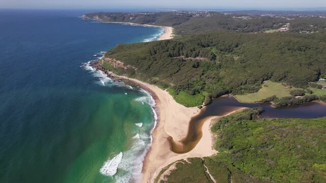 Drone Shot Over Glenrock Beach And Lagoon In Merewether, NSW, Australia