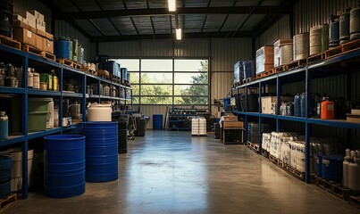 Industrial Warehouse: Storage Facility Inventory Management System with Efficient Shelving and Containers