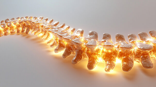 A highly detailed 3D rendering of the human spine.