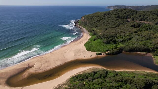 Glenrock Beach And Lagoon In New South Wales, Australia - Drone Shot