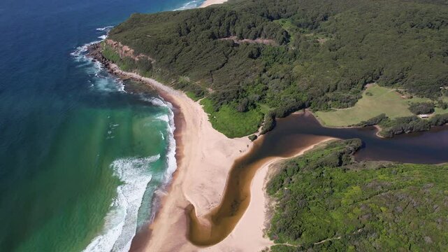 Glenrock Lagoon And Beach In New South Wales, Australia - Drone Shot