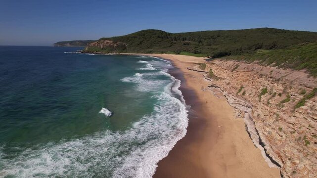 Foamy Ocean Waves At Glenrock Beach In Merewether, NSW, Australia - Aerial Shot