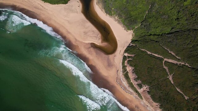 Glenrock Beach With Glenrock Lagoon In New South Wales, Australia - Drone Top Down