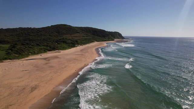 Glenrock Beach And Lagoon At Sunset In Merewether, NSW, Australia - Drone Shot