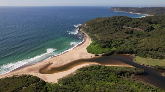 Glenrock Lagoon And Beach In Merewether, NSW, Australia - Drone Shot