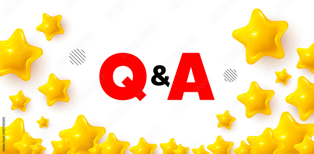 Poster questions answers winner banner with 3d stars. golden stars banner. questions and answers icon. answ