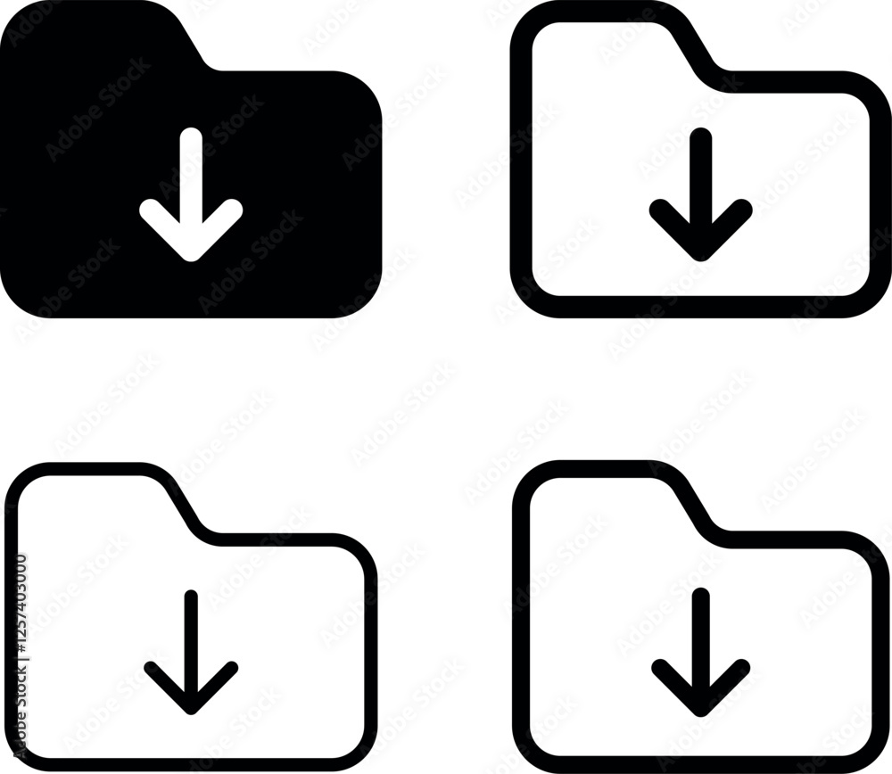 Aufkleber download folder icon, file document import icon sign with arrow down - save folder file icon button